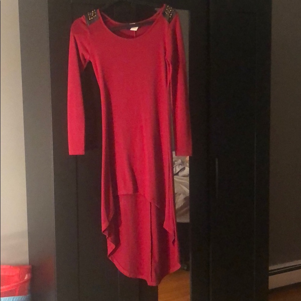 Red high to low spiked dress